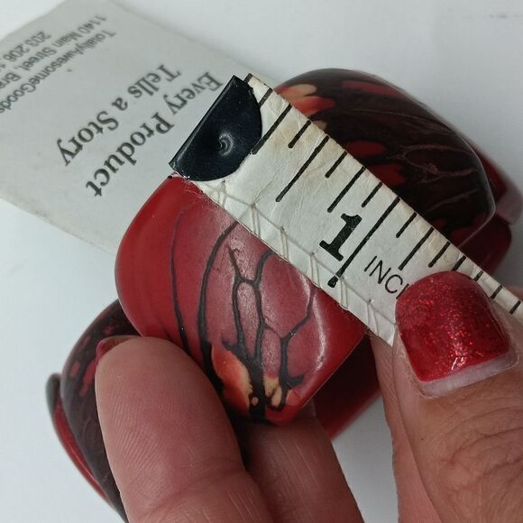 NATURAL HANDCUT Polished 1.25 inch Tagua Nut Red & Black Bracelet - Picture 13 of 15